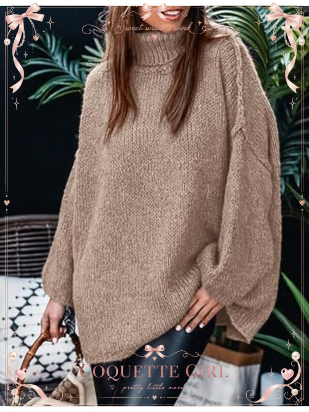 Womens Turtleneck Long Sleeve Chunky Knit Oversized Pullover Sweater - Picture 3 of 6